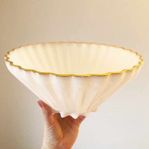 Vintage Milk Glass Gold Rim Tiered Serving Bowl - Picture 3 of 5